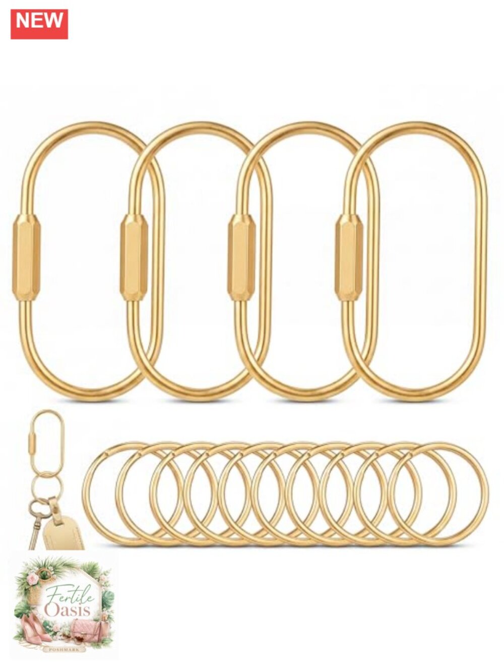 Solid Brass Carabiner Keychain Set with Screw Lock Clips for Handbags & Bags